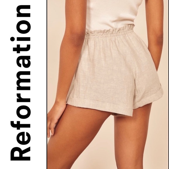 Reformation 100% Linen Sawyer Shorts in Sand XS High Rise Cuffed Boho Minimalist - Picture 16 of 16
